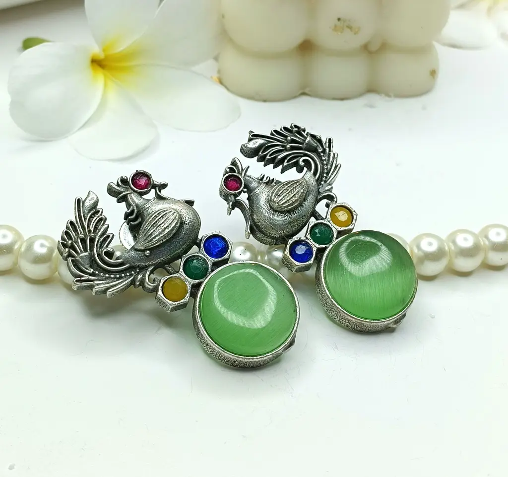 Majestic Peacock Multi Stone Stud Earring