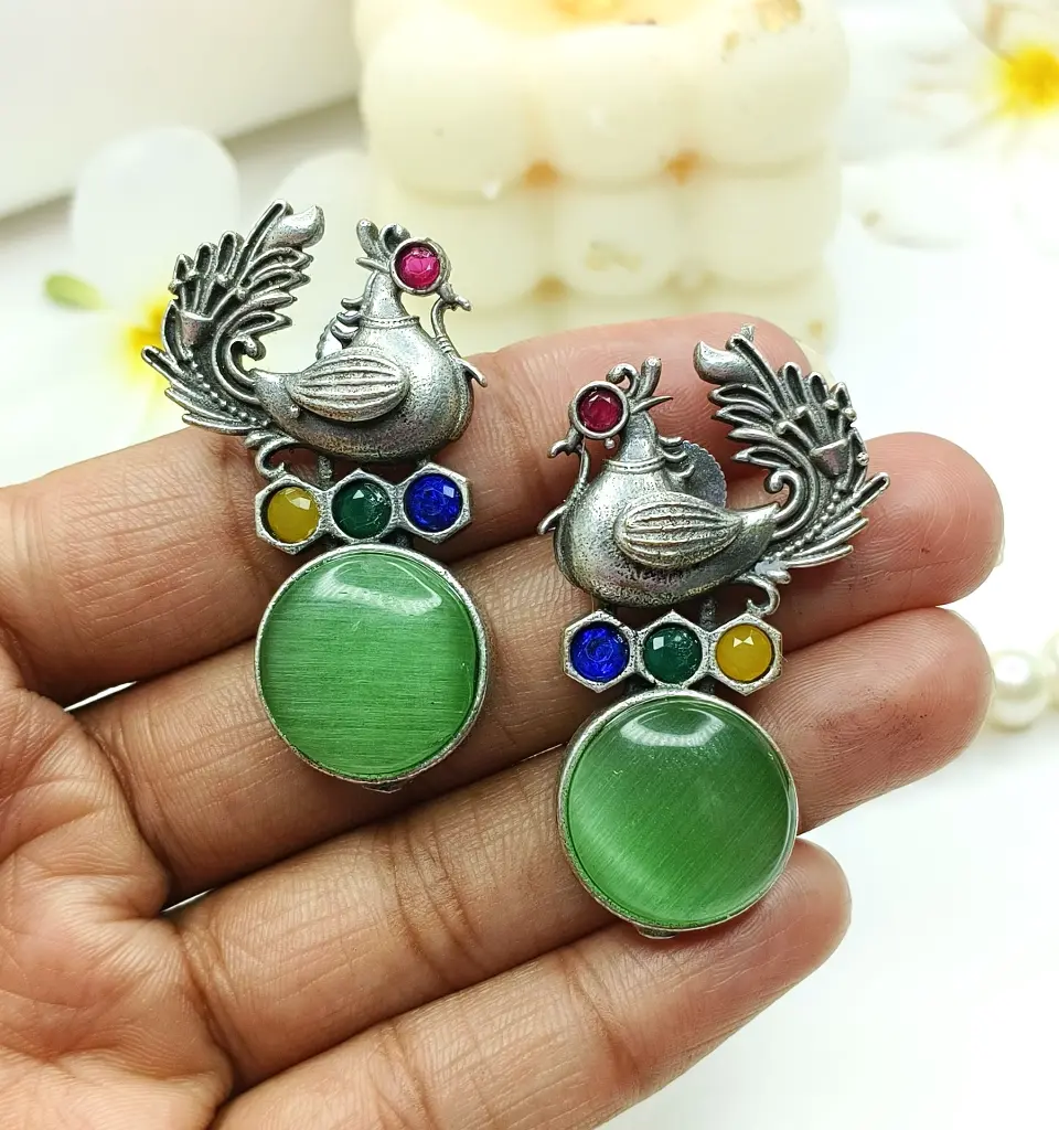 Majestic Peacock Multi Stone Stud Earring
