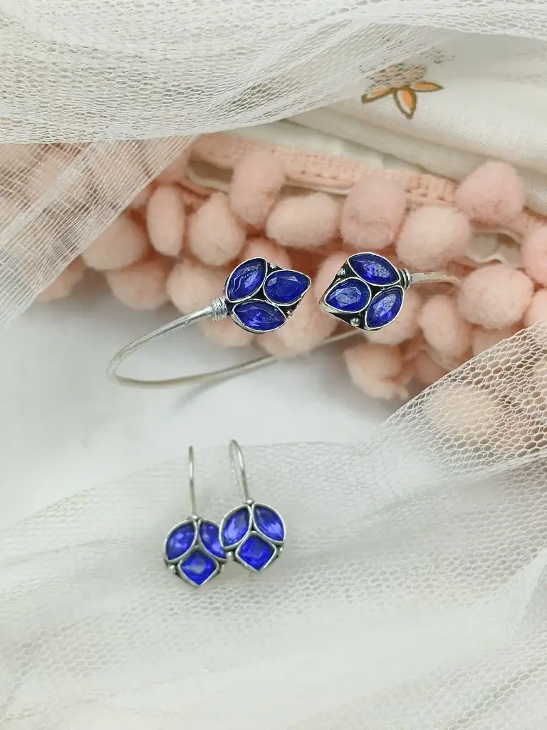 Silver Cuff Bangle Earring Set