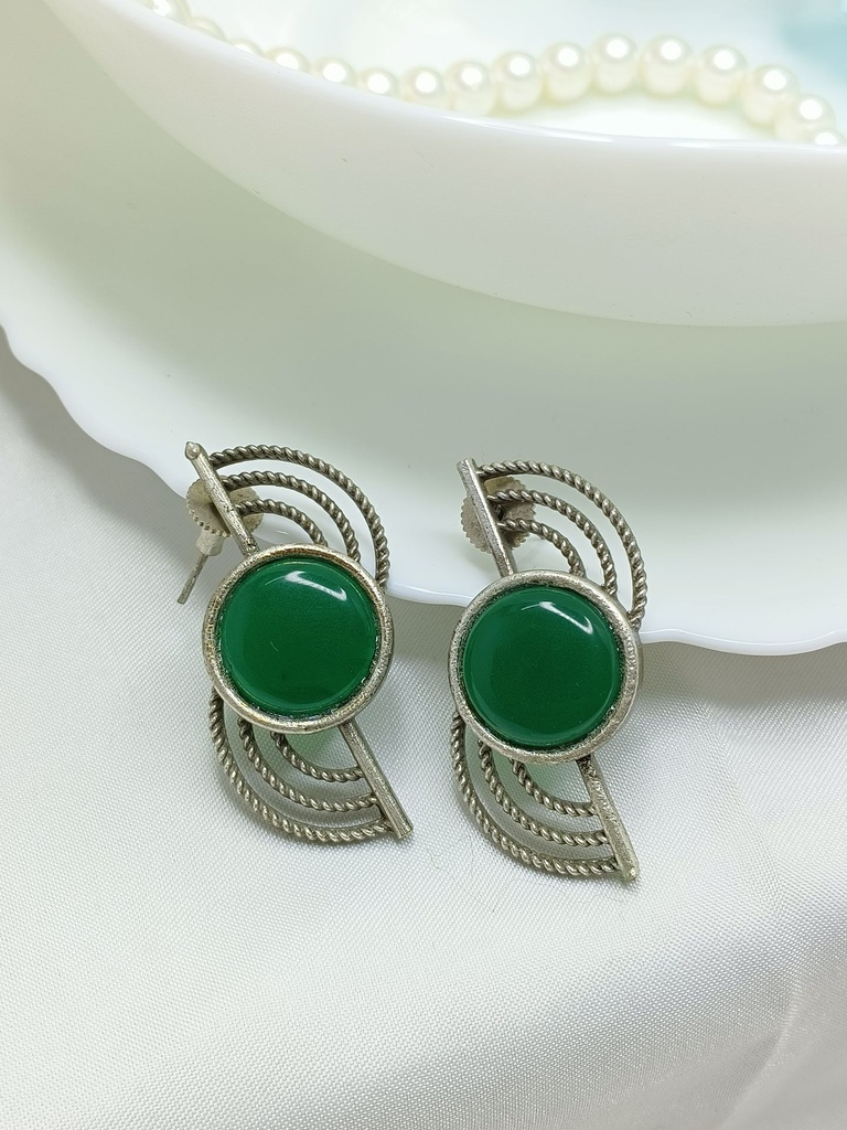 Natural green onyx Silver Earrings