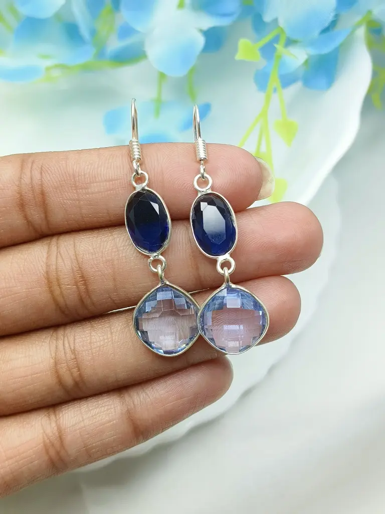 Drizzling Blue Natural Sapphire Earrings