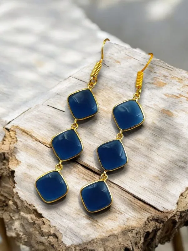 Gold-Plated Dangle Gemstone Earrings