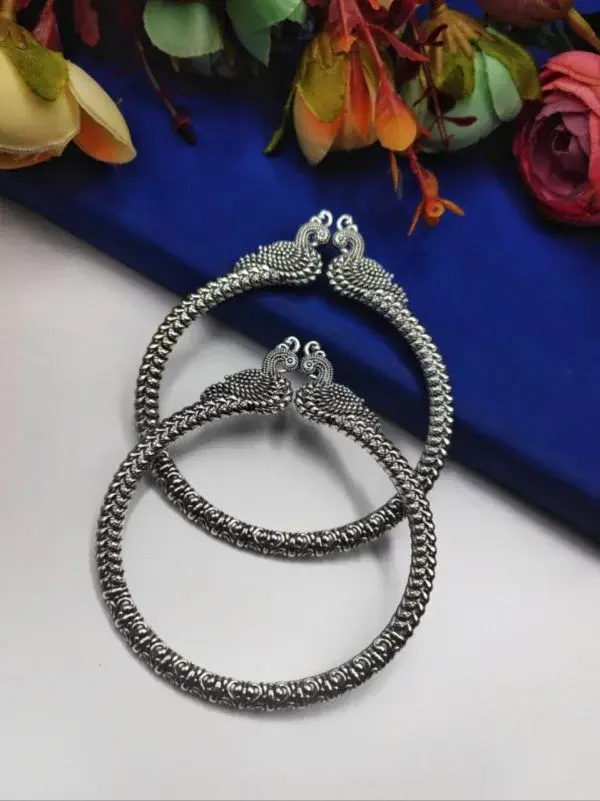 Designer Peacock Bangles | Best German Silver Kada For Girls