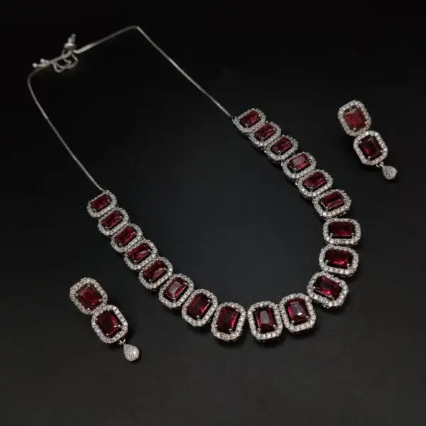Regal princess-cut American diamond necklace set
