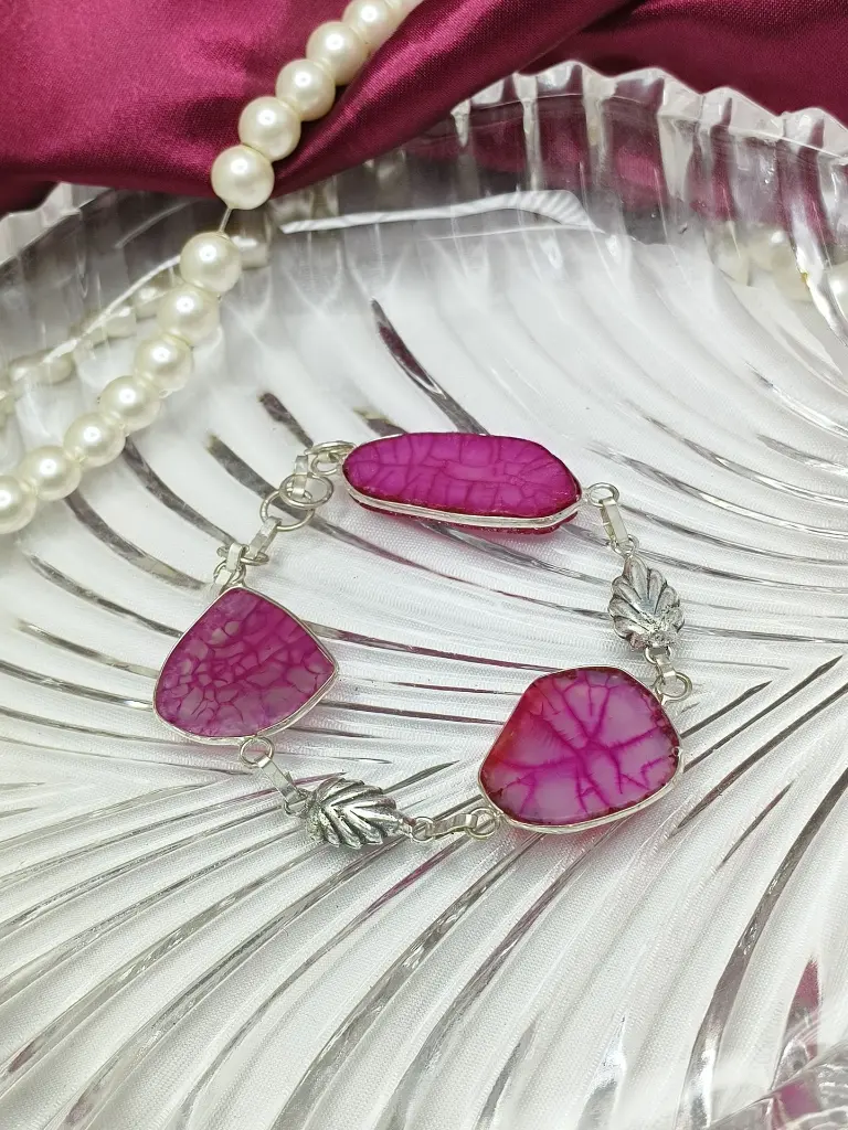 Pink Rosy Cherry Mist Natural Agate Bracelet