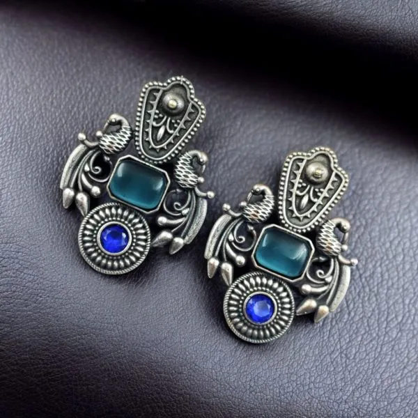 Silver Peacock Stud Earrings
