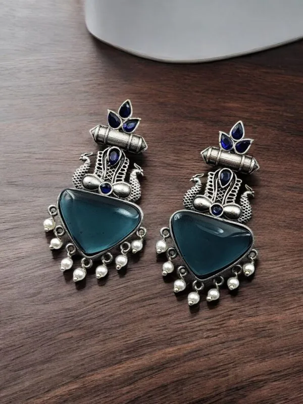 Silver Replica Peacock Studs | Best Elegant Monalisa Stone Earrings For Girls