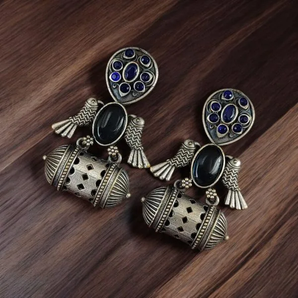 Handcrafted Antique Silver Bird  Dangler Earrings