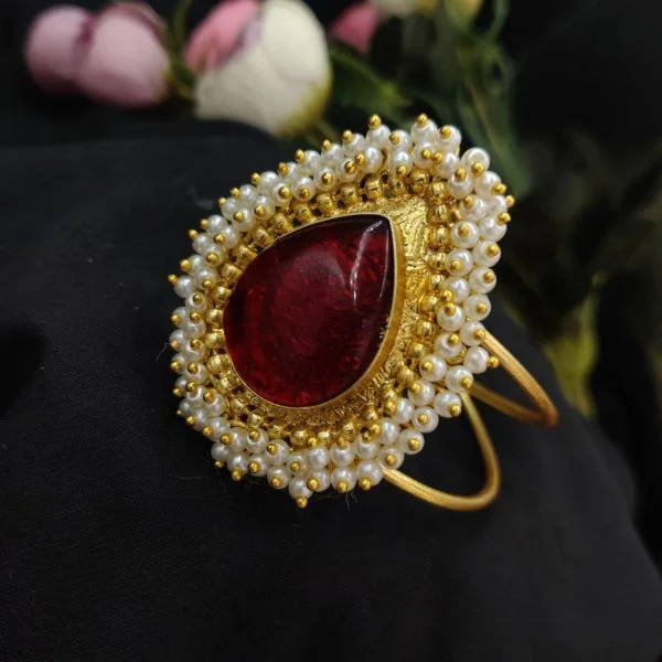 Gold Plated Monalisa Stone Drop Shape With Pearl Work