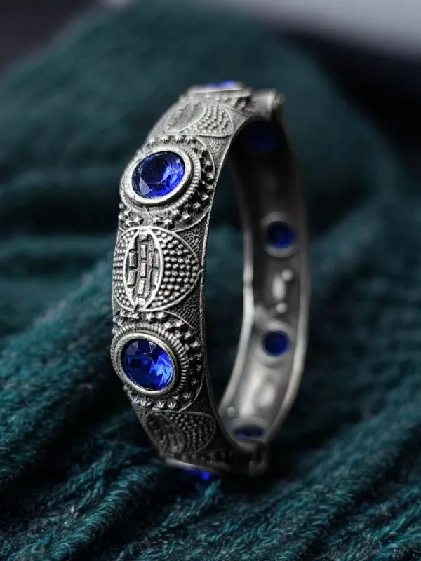 Elegant Silver Bracelet | Oxidized Stone Kada | Best Openable Style Bangle