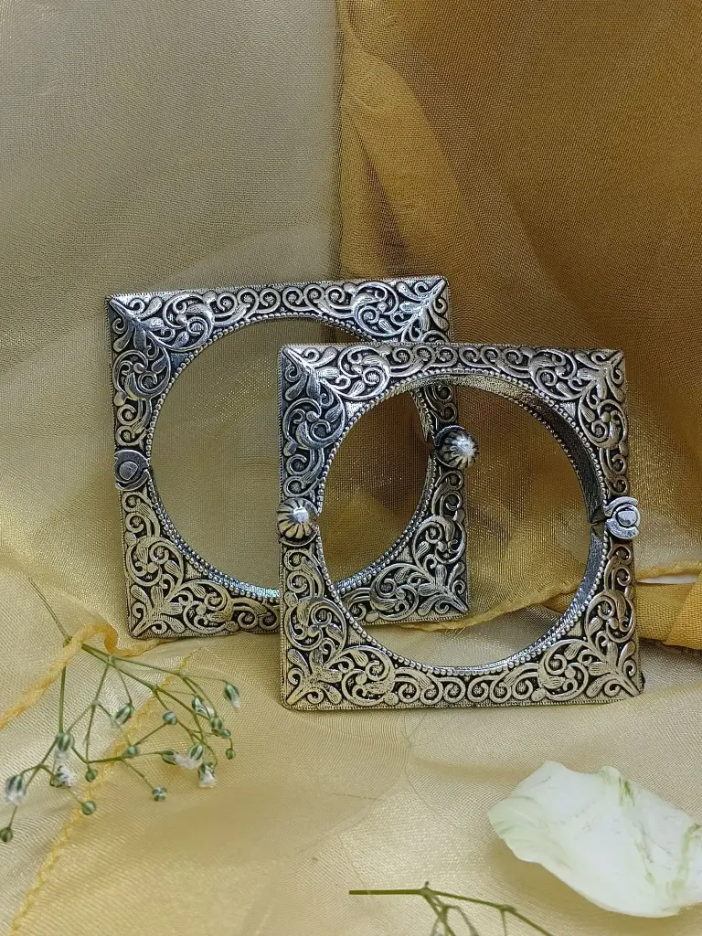 Heritage Square Oxidized Kada Bangle - Single