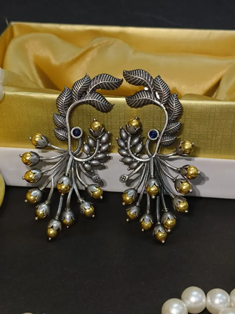 Beautiful Dual Color Peacock Silver Earrings Women