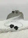Silver Cuff Bangle Earring Set - Black
