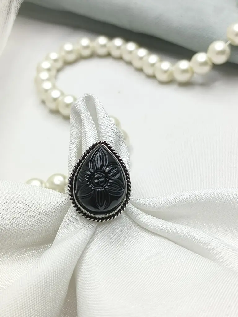 Black Engraved Floral Ring