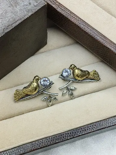 Golden Bird’s Chirping Stud Earrings - White