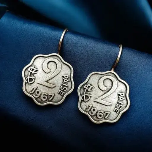 2 Paisa Coin Earrings | Silver Replica Oxidized Jewelry | Best Coins Hook Earring