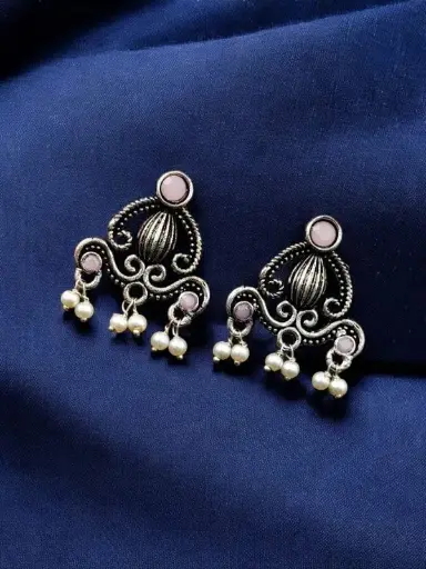 Oxidised German Silver Stud Earrings | Light Weight Best Jewelry For Girls
