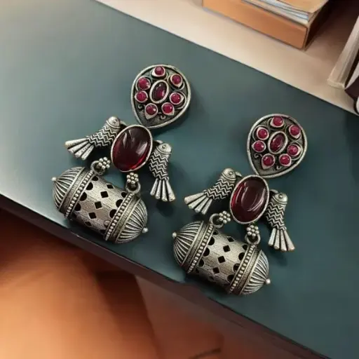 Handcrafted Antique Silver Bird  Dangler Earrings
