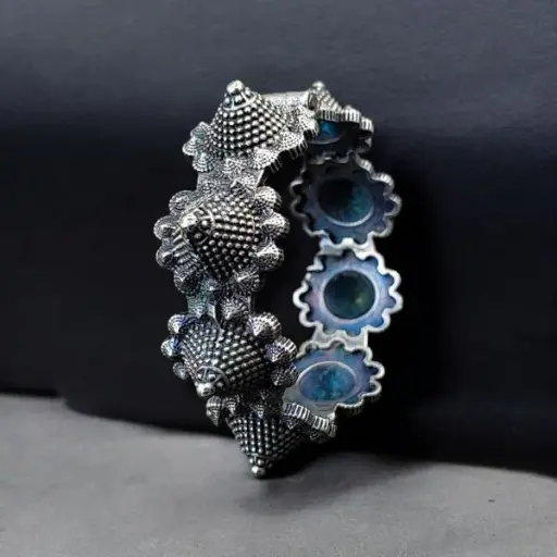 Traditional Silver Replica Kada | Oxidised Bangles | Unique Free Size Bracelet