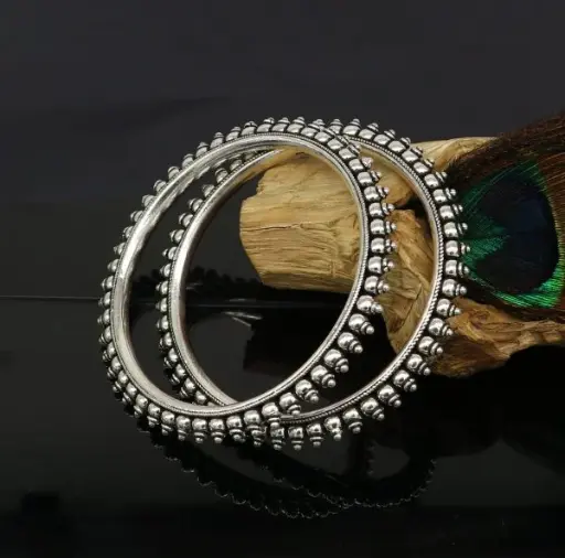 Affordable Jaipuri Oxidised Chudiya Silver Bangle Pair