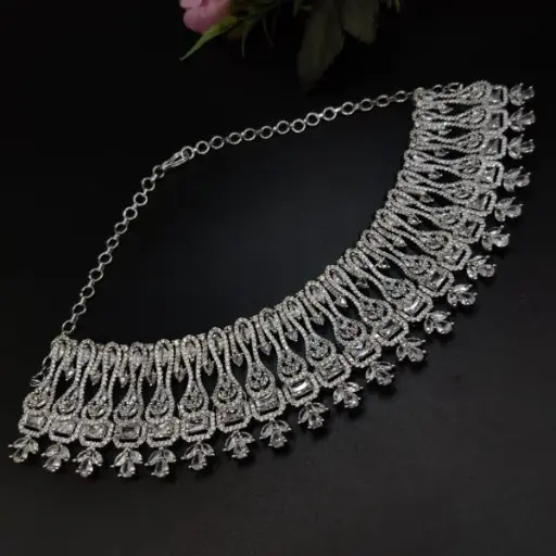 American Diamond AD Choker With Maangtikka Necklace Set