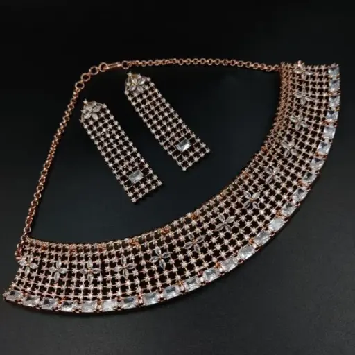 Rose Gold Plated AD Necklace Set