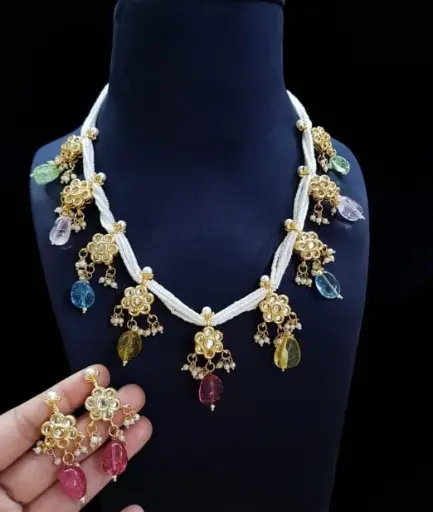 Elegant Beaded Multi Stone Necklace Set