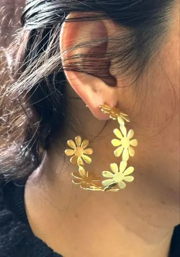 Gold-Plated Designer Flower Bali Earrings
