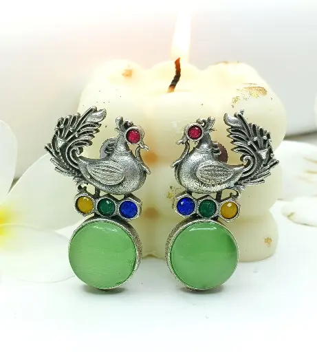 Majestic Peacock Multi Stone Stud Earring