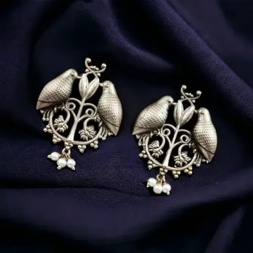 Antique Silver Bird Stud Earrings