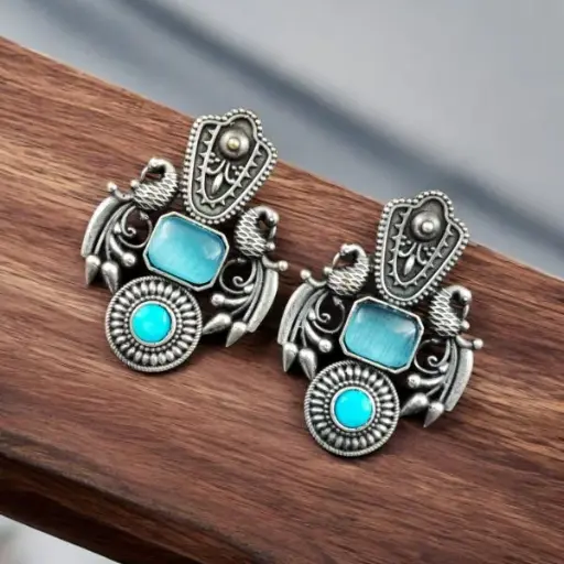 Silver Peacock Stud Earrings