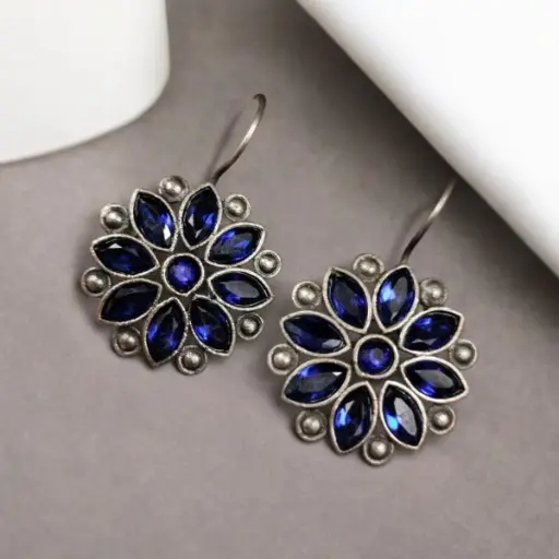 Silver Flower Hook Earrings