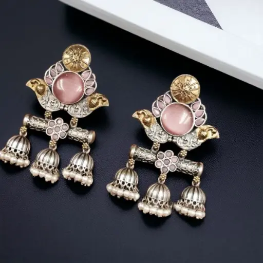 Dual Tone Indian Jhumka Earrings