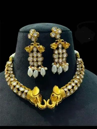 Gold Plated Elephant Necklace Set
