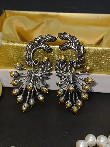 Beautiful Dual Color Peacock Silver Earrings Women