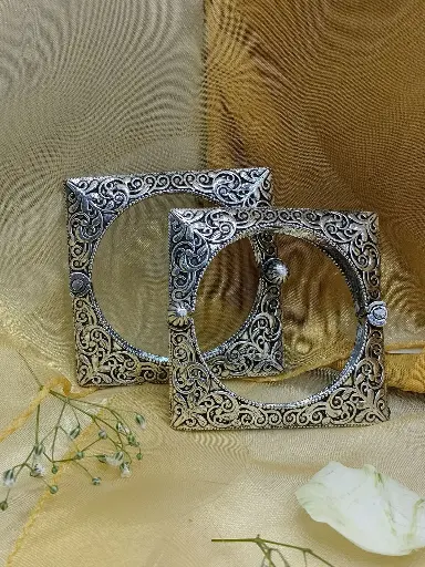 Heritage Square Oxidized Kada Bangle - Single