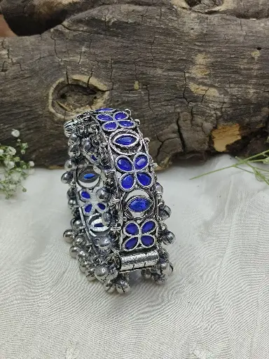 Dainty Blue Stone Ghungroo Bangle - Single