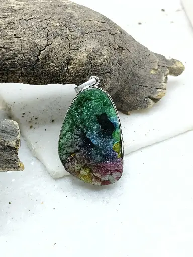 Attractive Multi Color Of Dreams Natural Druzy Pendant