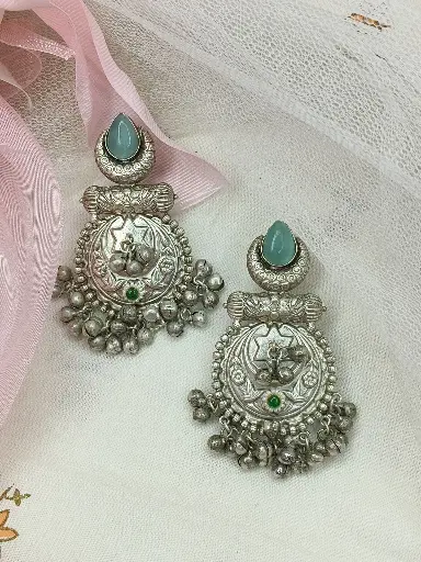 Desi Silver Chandbali Earrings