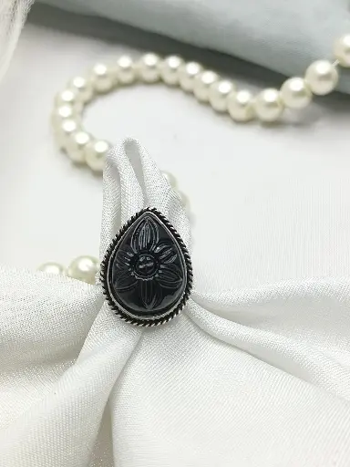 Black Engraved Floral Ring